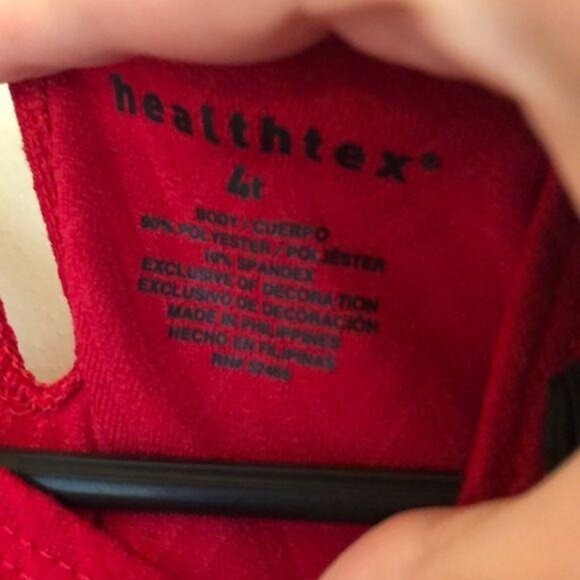 Healthtex Red Chevron Textured Short Sleeve Dress W/ Black Bow Girls 4T Polyeste - Picture 6 of 7